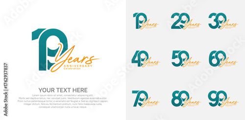 Anniversary logo set vector design, green and orange color for celebration event