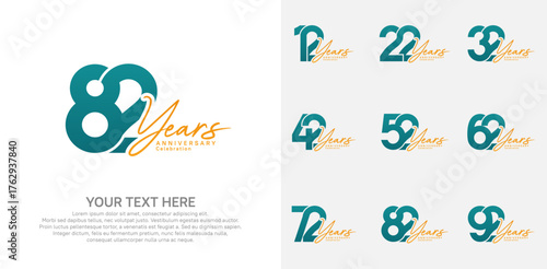 Anniversary logo set vector design, green and orange color for celebration event