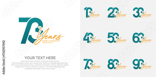 Anniversary logo set vector design, green and orange color for celebration event