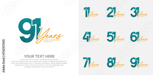 Anniversary logo set vector design, green and orange color for celebration event