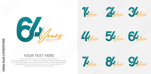 Anniversary logo set vector design, green and orange color for celebration event