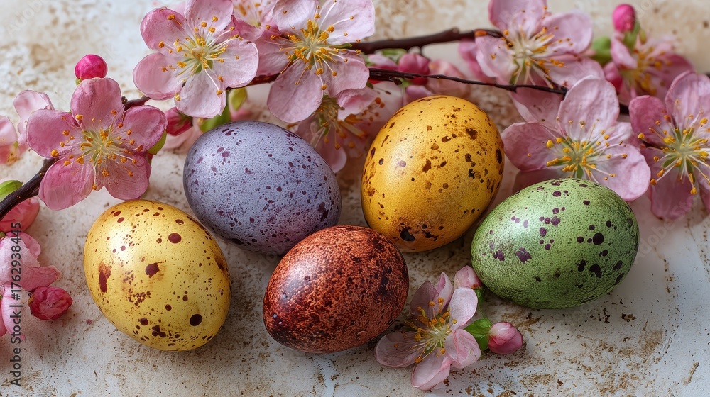 Obraz premium colorful easter eggs and spring decor for festive holiday celebration