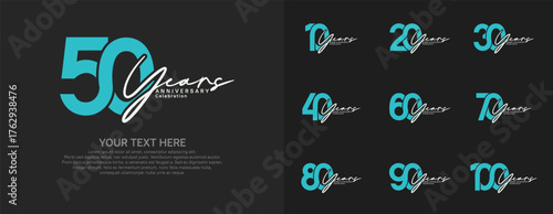 Anniversary logo set vector design, blue and white color for celebration event