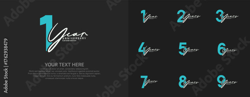 Anniversary logo set vector design, blue and white color for celebration event