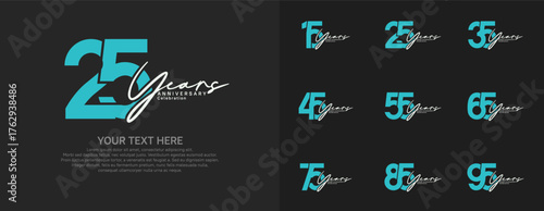 Anniversary logo set vector design, blue and white color for celebration event