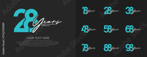 Anniversary logo set vector design, blue and white color for celebration event