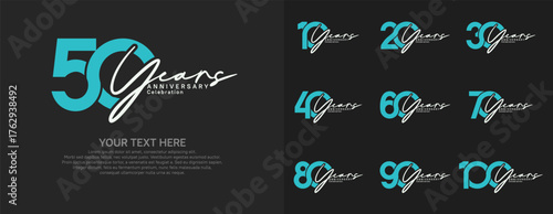 Anniversary logo set vector design, blue and white color for celebration event