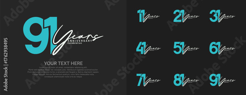 Anniversary logo set vector design, blue and white color for celebration event