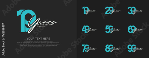 Anniversary logo set vector design, blue and white color for celebration event