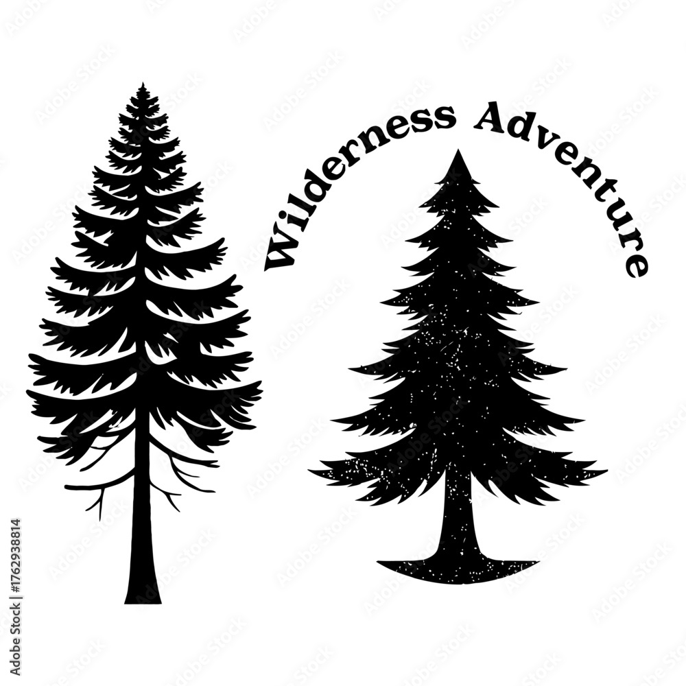 Obraz premium Vintage Retro Pine Tree Silhouette Vector Collection — Rustic Outdoor Logo & Forest Emblem Design