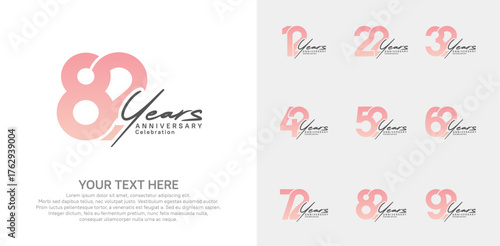 Anniversary logo set vector design, pink and black color for celebration event