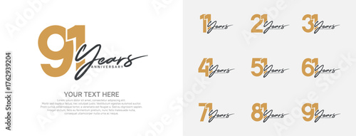 Anniversary logo set vector design, brown and black color for celebration event