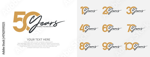 Anniversary logo set vector design, brown and black color for celebration event