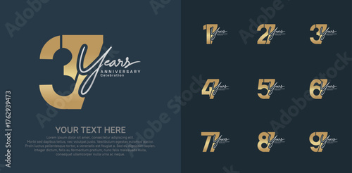 Anniversary logo set vector design, gold and silver color for celebration event