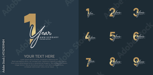 Anniversary logo set vector design, gold and silver color for celebration event