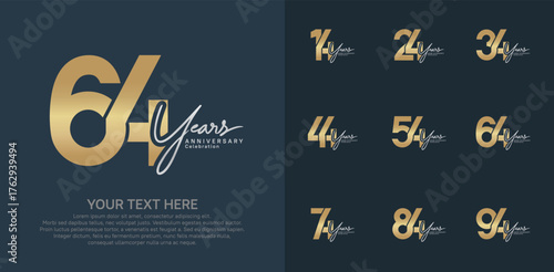 Anniversary logo set vector design, gold and silver color for celebration event