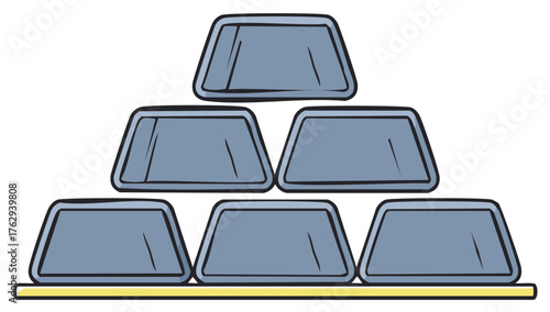 Stacked Bars Illustration Representing Metallic Wealth on Yellow Shelf Cartoonish Metal Bricks Concept