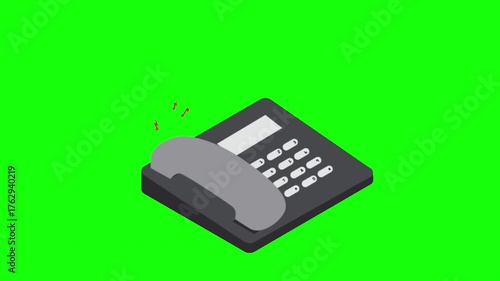 Ringing Desk Phone on Green Screen, Office Landline Call Alert, Chroma Key Overlay Animation Graphic Resources on Green Screen