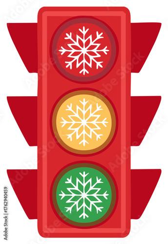 Festive Traffic Light with Snowflake Symbols for Winter Holiday Season