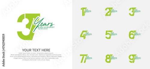 Anniversary logo set vector design, green color for celebration event