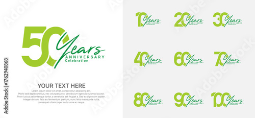 Anniversary logo set vector design, green color for celebration event