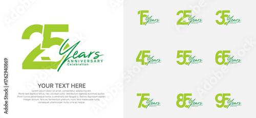 Anniversary logo set vector design, green color for celebration event