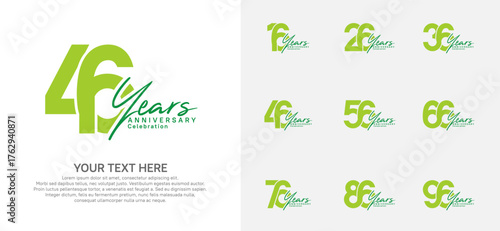 Anniversary logo set vector design, green color for celebration event