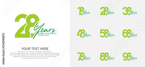 Anniversary logo set vector design, green color for celebration event