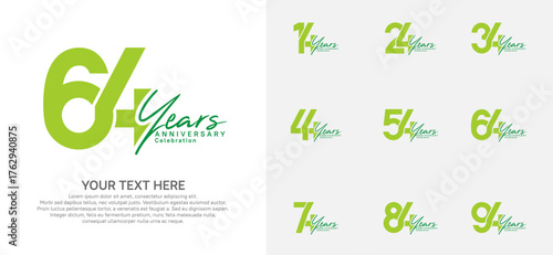 Anniversary logo set vector design, green color for celebration event