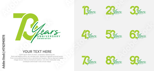 Anniversary logo set vector design, green color for celebration event