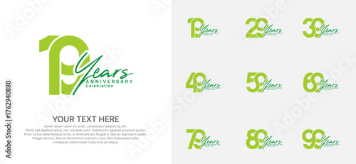 Anniversary logo set vector design, green color for celebration event