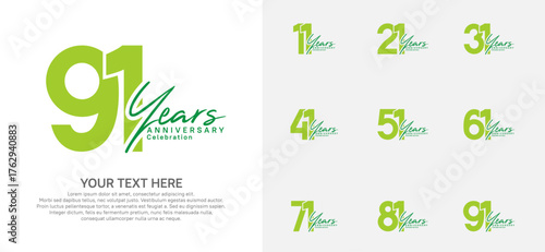 Anniversary logo set vector design, green color for celebration event