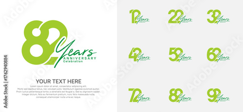 Anniversary logo set vector design, green color for celebration event