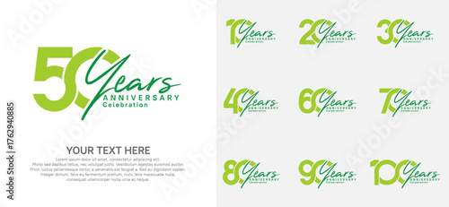 Anniversary logo set vector design, green color for celebration event