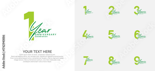 Anniversary logo set vector design, green color for celebration event