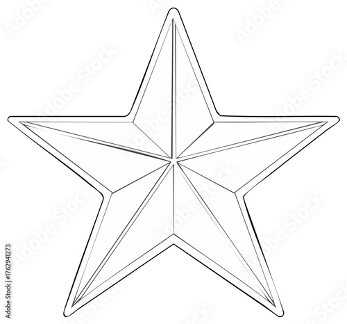 Geometric Five Pointed Star Illustration with Interior Lines and Outline Shape Drawing Decorative Element Graphic Outline Symbol