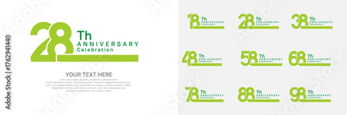 Anniversary logo set vector design, green color for celebration event