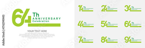 Anniversary logo set vector design, green color for celebration event