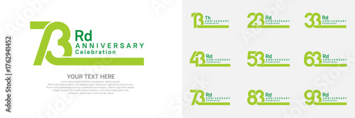 Anniversary logo set vector design, green color for celebration event