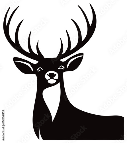 Charming Black Deer Head Silhouette with Antlers, Wildlife Icon, Cut Out Style