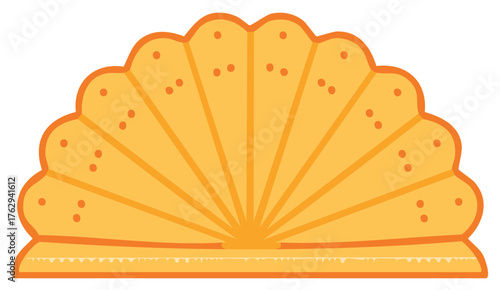 Vibrant orange traditional folding fan illustration with decorative scalloped edges radiating sunburst lines