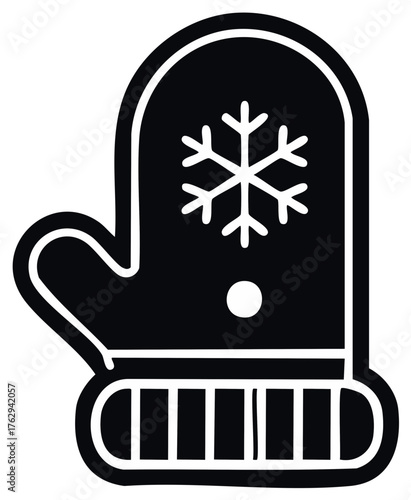 Black Mitten Icon with Snowflake and Ribbed Cuff