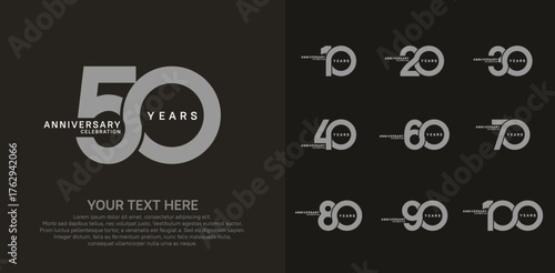 Anniversary logo set vector design, white and gray color for celebration event
