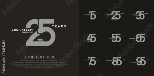 Anniversary logo set vector design, white and gray color for celebration event