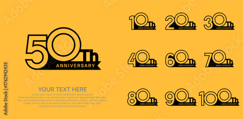 Anniversary logo set vector design, black color for celebration event