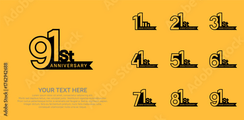 Anniversary logo set vector design, black color for celebration event