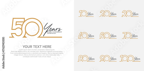 Anniversary logo set vector design, brown color for celebration event