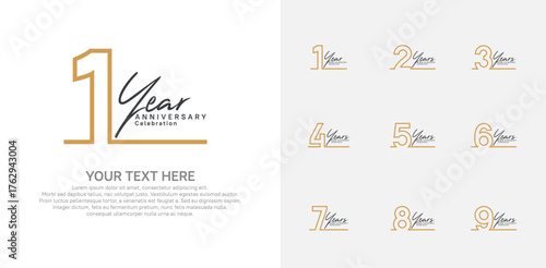 Anniversary logo set vector design, brown color for celebration event