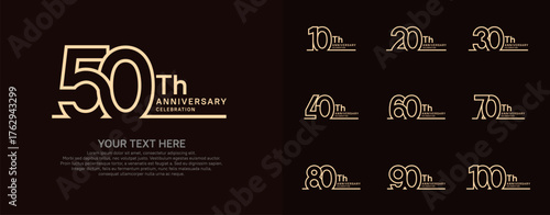 Anniversary logo set vector design, brown color for celebration event