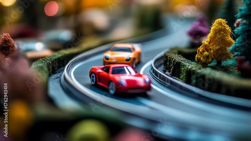 Miniature World Racing: A Close-Up Look at a Toy Car Race Track Scenery and Scale